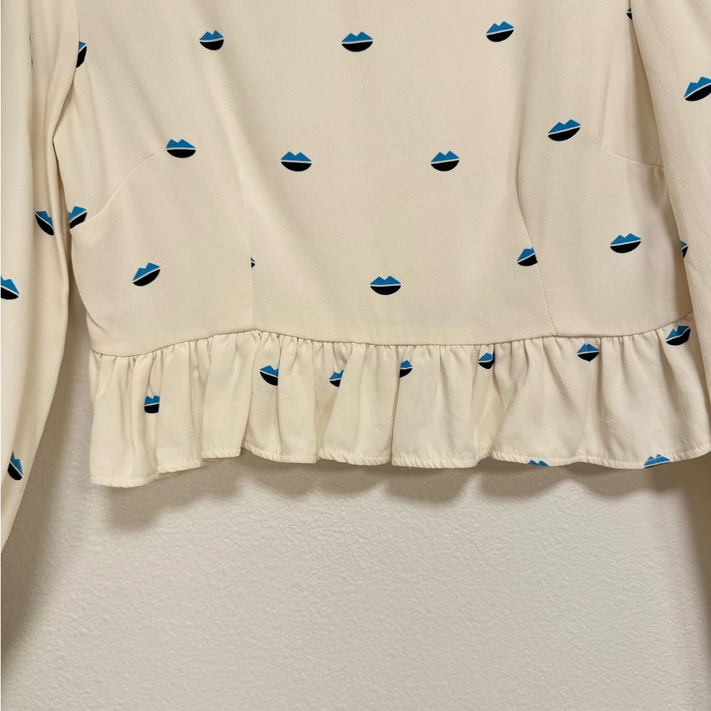 Lykke Wullf Vintage Lips Kirstie Ruffle Top Women’s Sz M blouse - Picture 6 of 9
